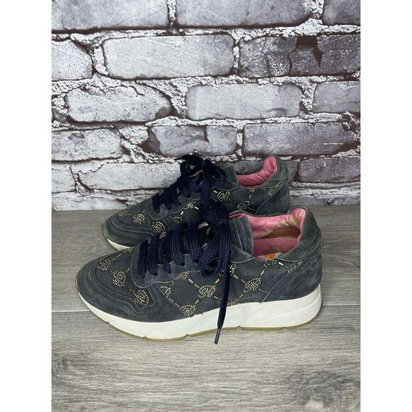 Blumarine Blue Suede Gold Embellished Lace Up Sneakers Women’s Sz 36.5EU/6M US - Picture 12 of 16